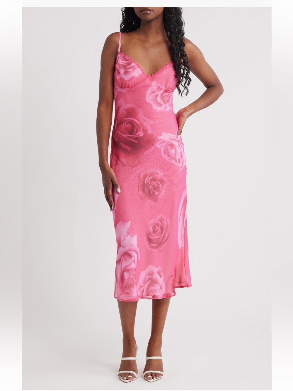 Bella Venice Avani Floral Midi Slipdress slip midi dress pink rose medium NWT
